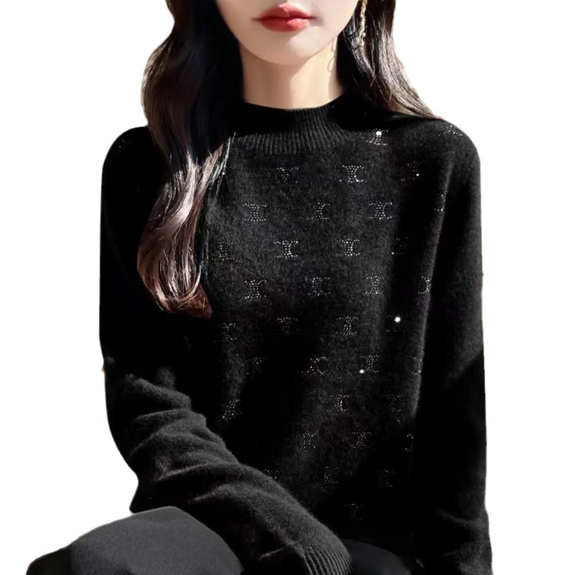 Damen Strickpullover Feines Glitzerdesign Rundhalsausschnitt Norvielle