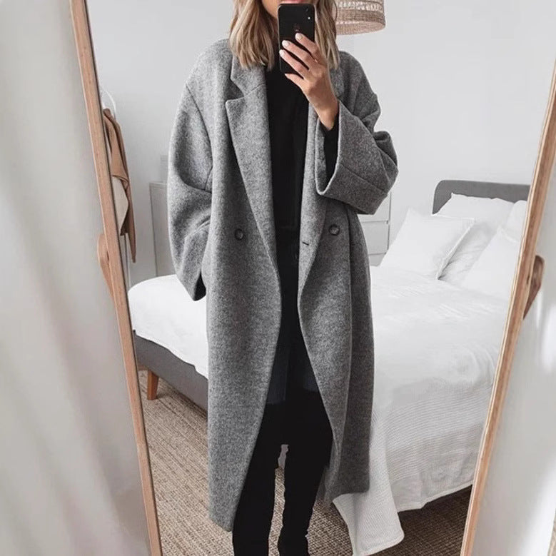 Damen Wollmantel Oversized Doppelknopfleiste Norvielle