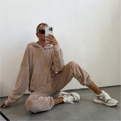 Damen Velours-Sweatanzug mit Kapuze elastisch Norvielle