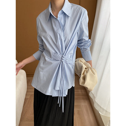 Damen Wickelbluse Dekorativ Knöpfe Elegantes Bindeband