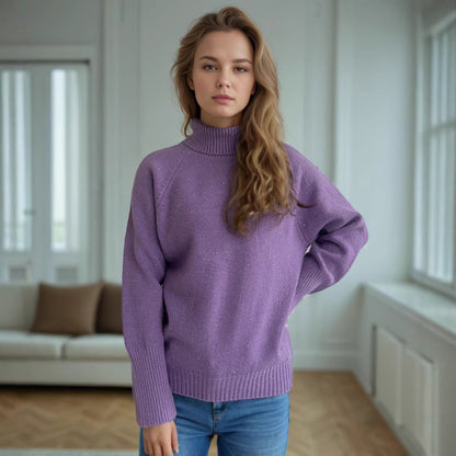 Damen Rollkragenpullover Strukturiertes Strickdesign Glitzernde