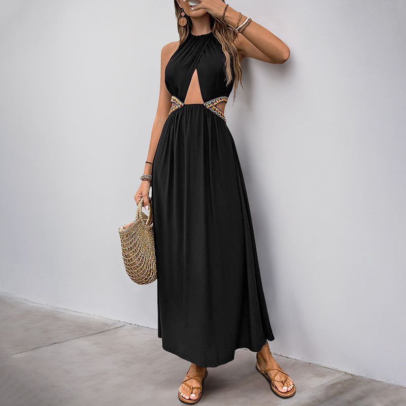 Damen Maxikleid Raffungen Cut-Out-Details Elegantes Schwarz - Norvielle