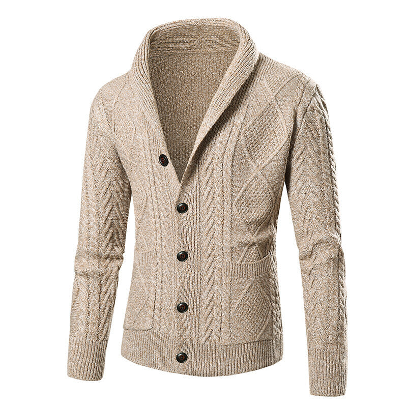 Herren Strickcardigan Modernes Zopfmuster Aufgesetzte Taschen Beige