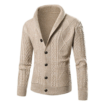 Herren Strickcardigan Modernes Zopfmuster Aufgesetzte Taschen Beige