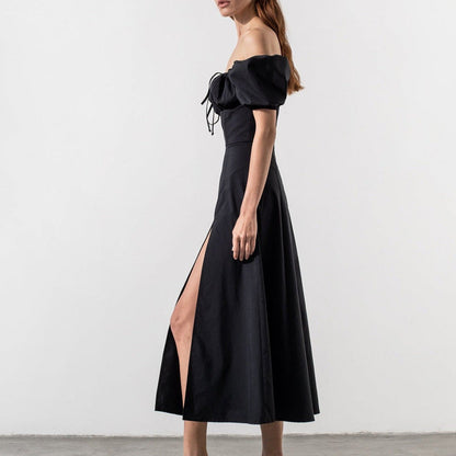 Damen Maxikleid Schulterfrei Voluminöse Puffärmel Norvielle