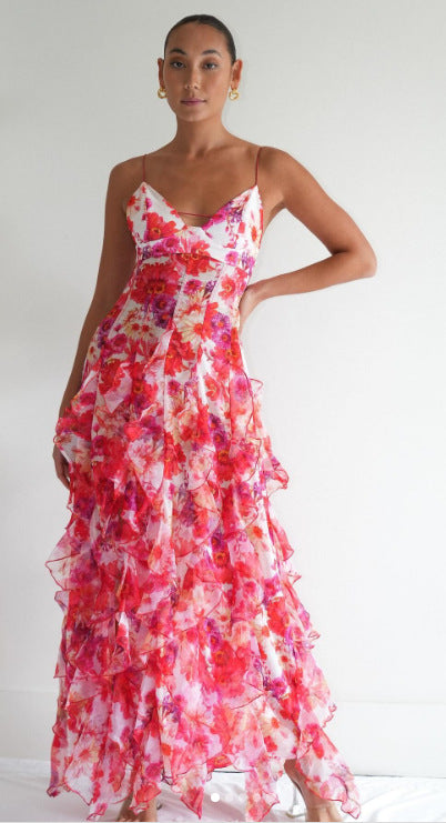 Damen Langarmkleid Florales Design Rüschen Norvielle