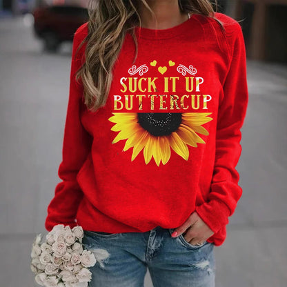 Damen Sweatshirt Sonnenblumen-Aufdruck Motivierender Spruch