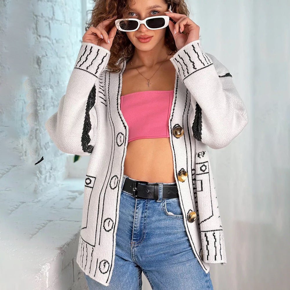 Damen Strickjacke Asymmetrisch Kontrastknöpfe Norvielle - Norvielle