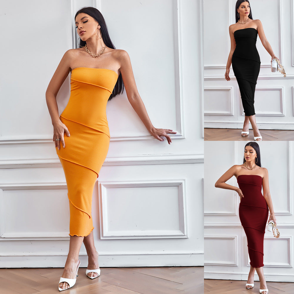 Damen Midikleid Tailliert Schulterfrei Norvielle - Norvielle