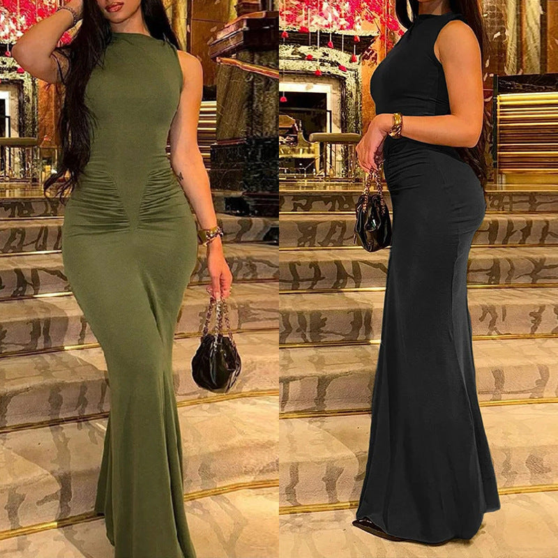 Damen Maxikleid Körperbetonter Schnitt Elegante Drapierung Norvielle