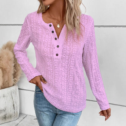 Damen Langarmshirt Nostalgisches Knopfdetail Norvielle
