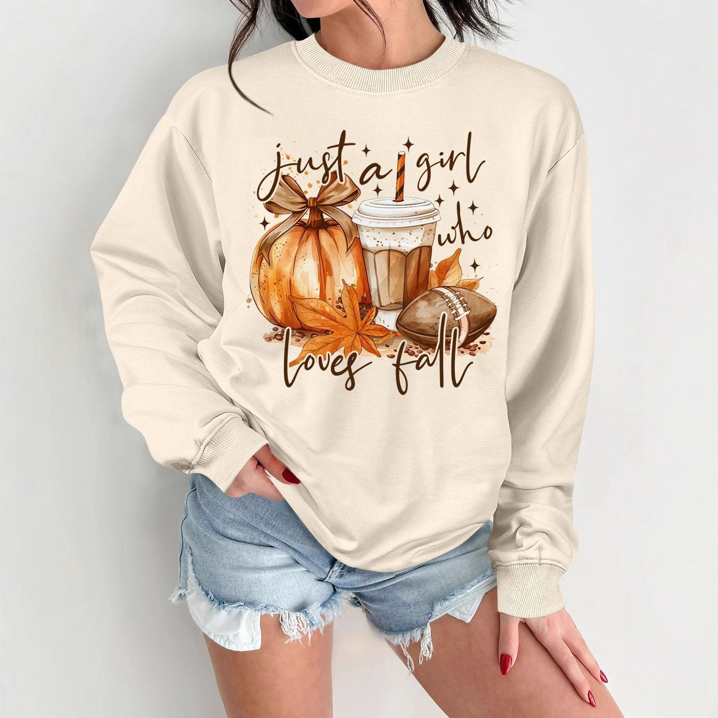 Damen Sweatshirt Herbstlich Motiv Druck Norvielle