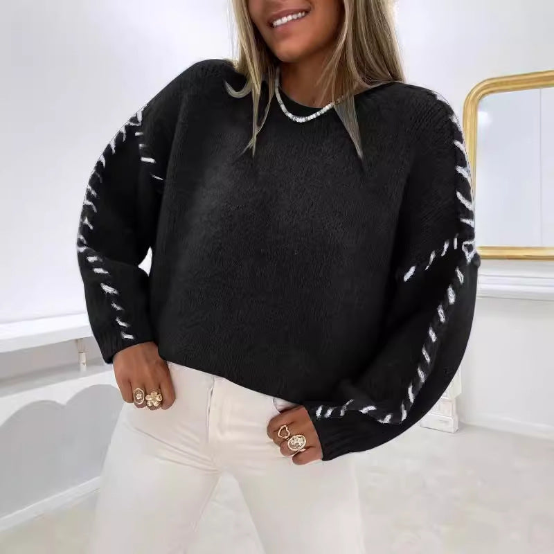 Damen Strickpullover Dekorative Nähte Norvielle