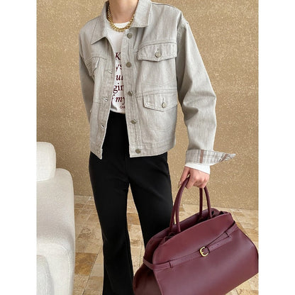 Damen Denimjacke Lässig Mit Taschen Elegant