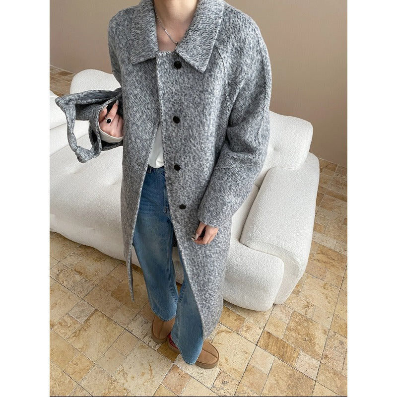 Damen Strickmantel Eleganter Schnitt Mit Taschen Beige - Norvielle