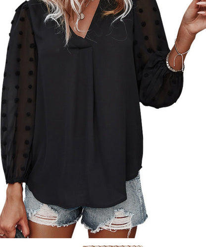 Damen Bluse Polka Dot transparente Ärmel Norvielle