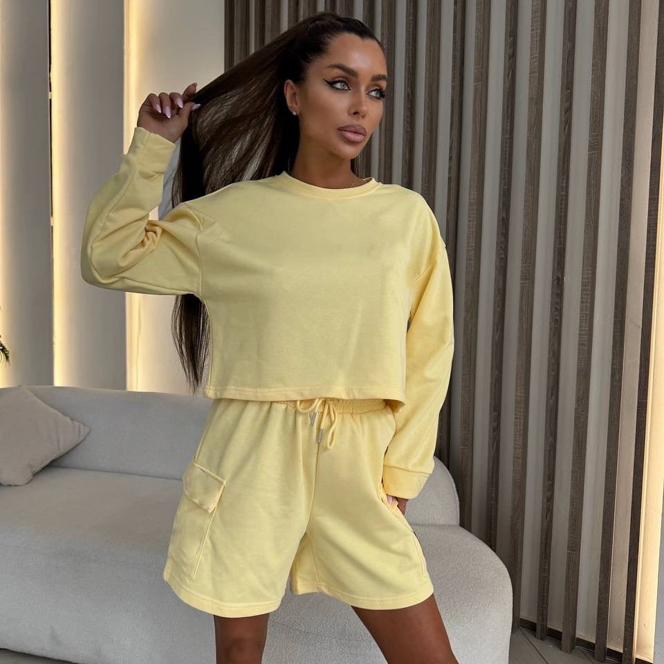 Damen Freizeitanzug Oversized Sweatshirt Kurze Hose Grau