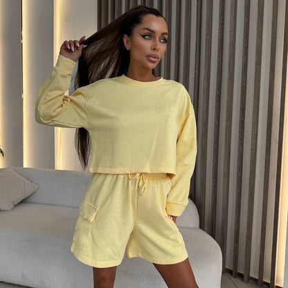 Damen Freizeitanzug Oversized Sweatshirt Kurze Hose Grau