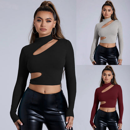 Damen Langarm- Figurbetont Asymmetrisch Schwarz - Norvielle