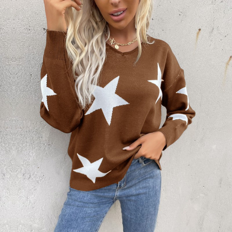 Damen Strickpullover Sternenmotiv Lässiger Schnitt Norvielle
