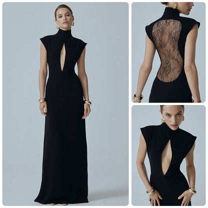 Damen Minikleid Spitzenbesatz Glamour Ärmel Schwarz - Norvielle