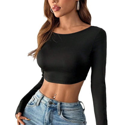 Damen Cropped Langarmshirt Minimalistisch Norvielle
