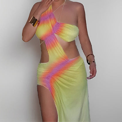 Damen Strandkleid Asymmetrisch Batik-Design