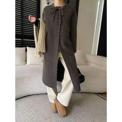 Damen Wolljacke Lang Knopfverschluss