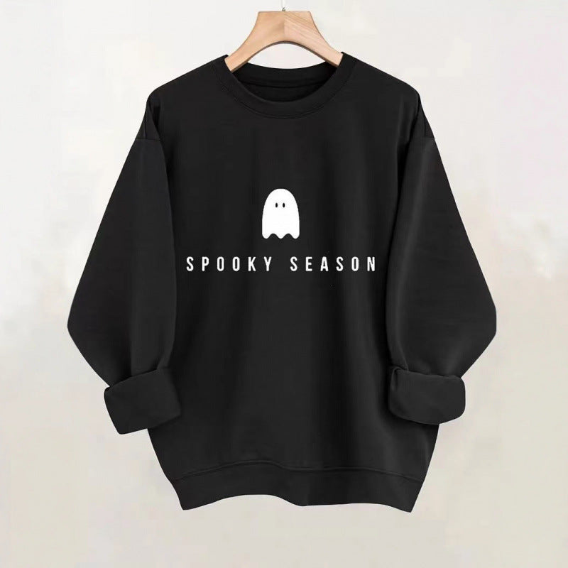 Damen Sweatshirt Weiches Innenfleece Gruselmotiv Schwarz - Norvielle