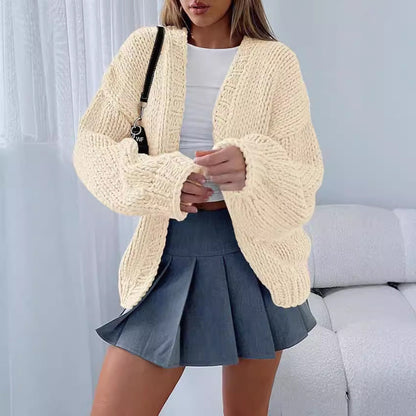 Damen Strick-Cardigan Weich Voluminöse Ärmel Offene Front Beige - Norvielle