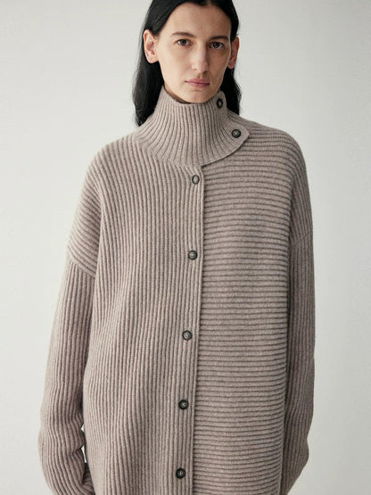 Damen Grobstrickcardigan Hochkragen Knopfleiste Norvielle