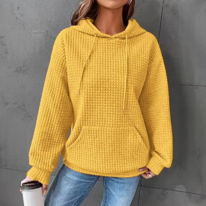Damen Waffelpullover mit Kapuze und Kängurutasche Norvielle