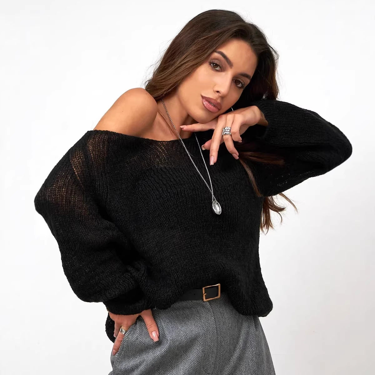 Damen Pullover Weiches Material Lässiger Look Beige