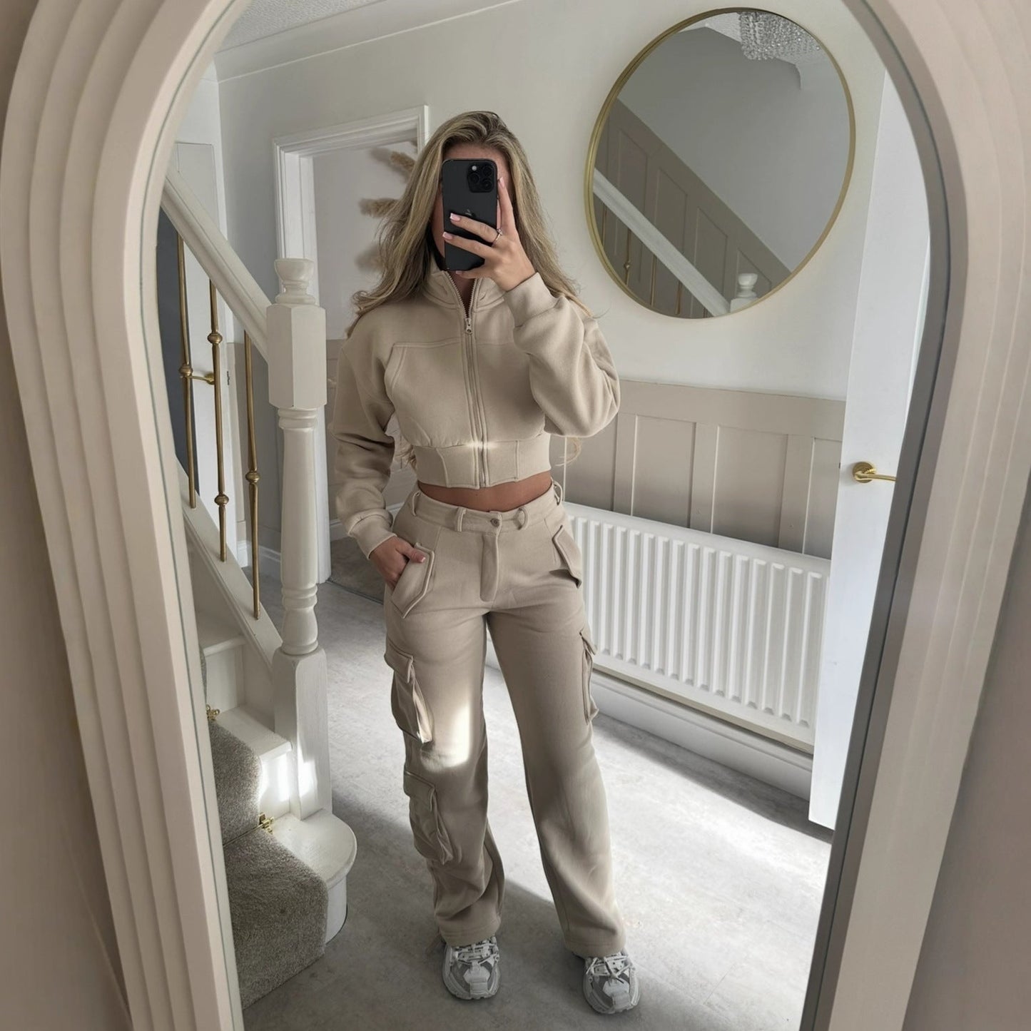 Damen Cropped Jacken Set Cargo Hosen Norvielle