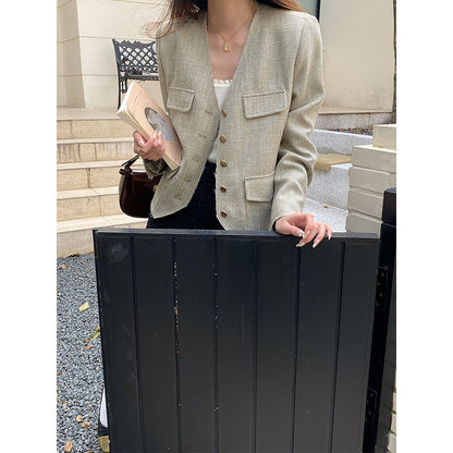 Damen Jacke Strukturiertes Design Doppelter Knopf Norvielle