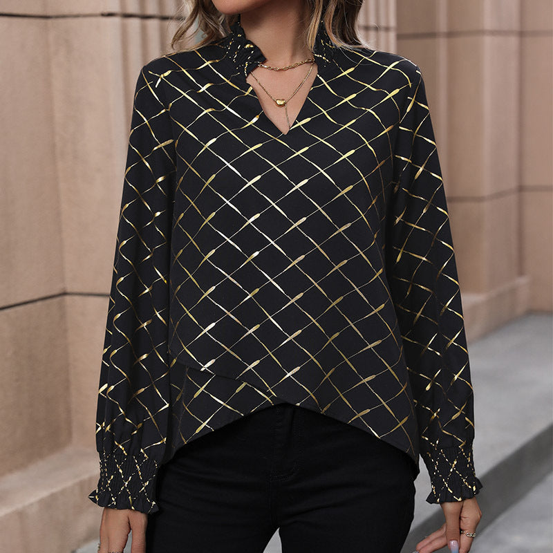 Damen Bluse Rautenmuster Hochkragen Norvielle