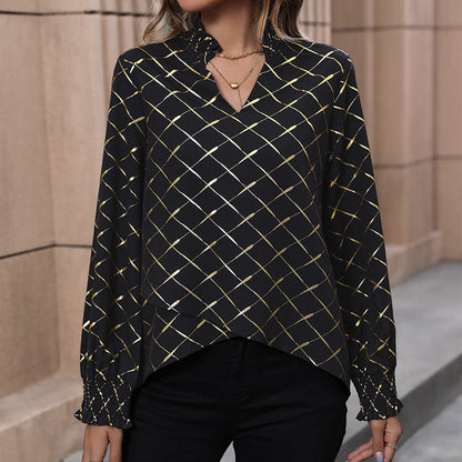 Damen Bluse Rautenmuster Hochkragen Norvielle
