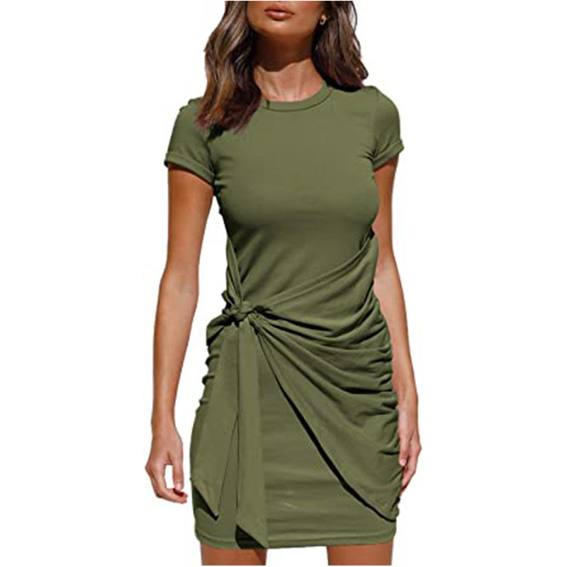 Damen Wickelkleid Kurzarm Raffung Knotendetail Norvielle