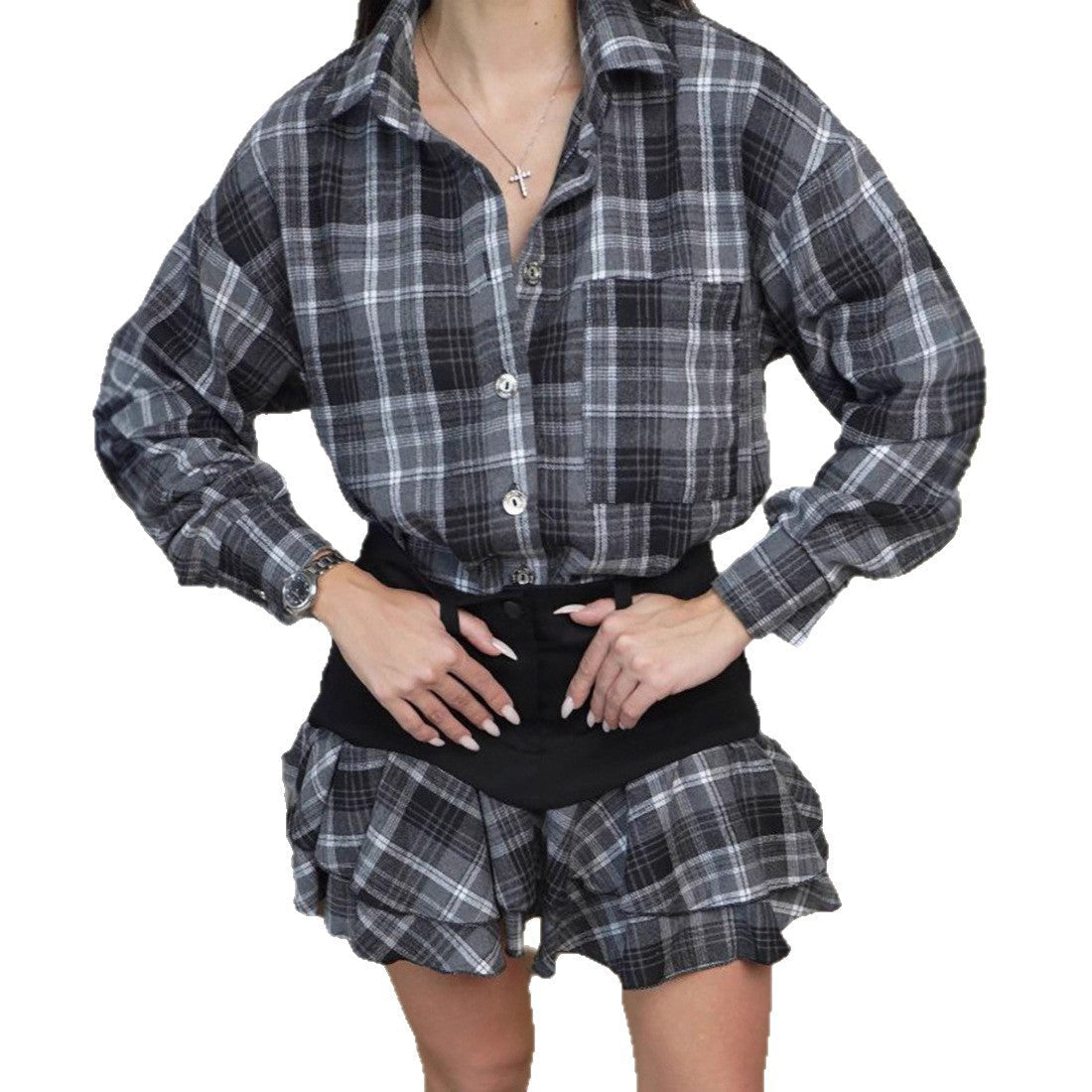 Damen Flanell-Hemd kariert mit Rock
