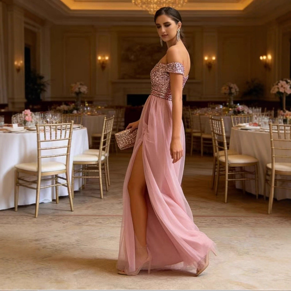 Damen Abendkleid Schulterfrei Funkelnde Applikationen Norvielle