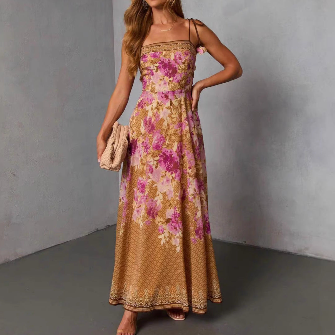 Damen Maxikleid Blütenprint Schulterfrei Norvielle - Norvielle