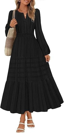 Damen Maxikleid mit Puffärmeln und Smoktaillen Norvielle