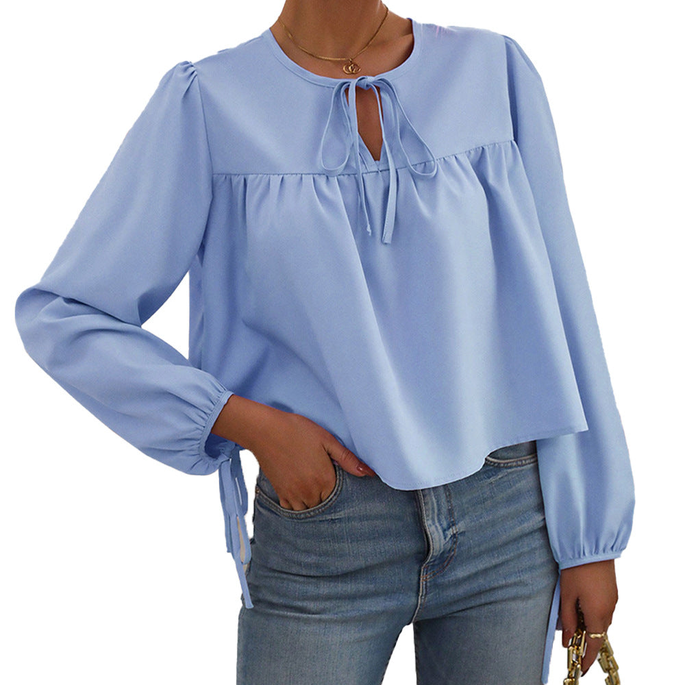 Damen Bluse Lässiger Schnitt Dekoratives Bindeband Norvielle