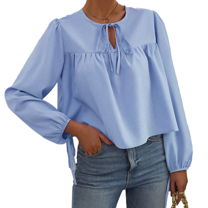 Damen Bluse Lässiger Schnitt Dekoratives Bindeband Norvielle
