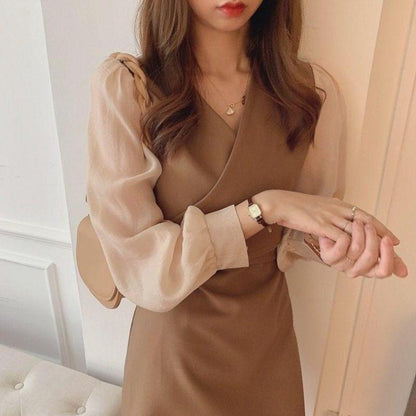 Damen Kleid Puffärmel Elegante Taillierung