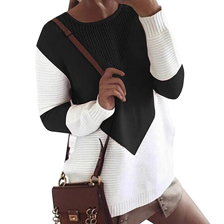 Damen Strickpullover Zickzackmuster Strukturierte Ärmel