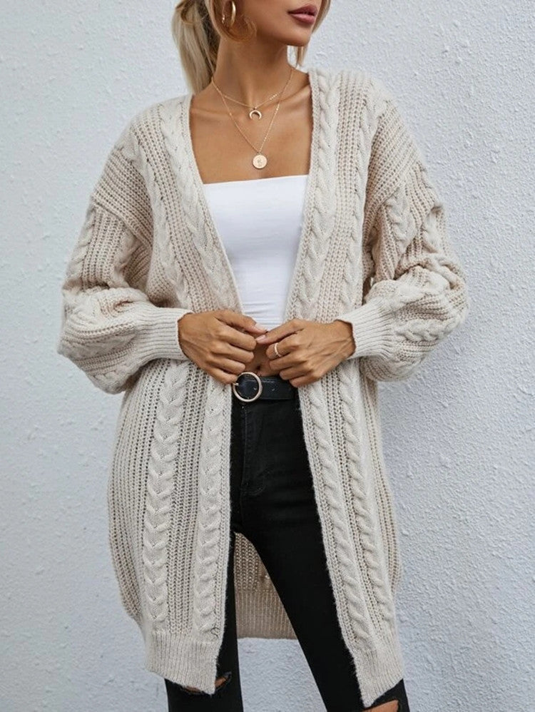 Damen Grobstrick-Cardigan Lässig Zopfmuster Norvielle