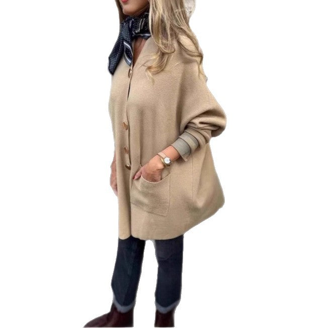 Damen Strickjacke mit Taschen und Knöpfen Elegant Beige
