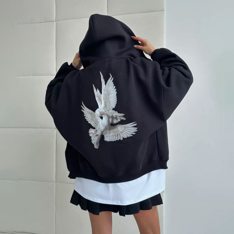 Damen Kapuzensweater Vogelmotiv Entspannte Passform Norvielle - Norvielle
