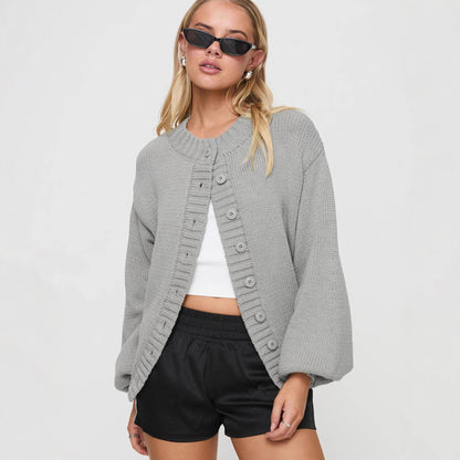 Damen Strickjacke Voluminöse Ärmel Dekorative Knöpfe Norvielle